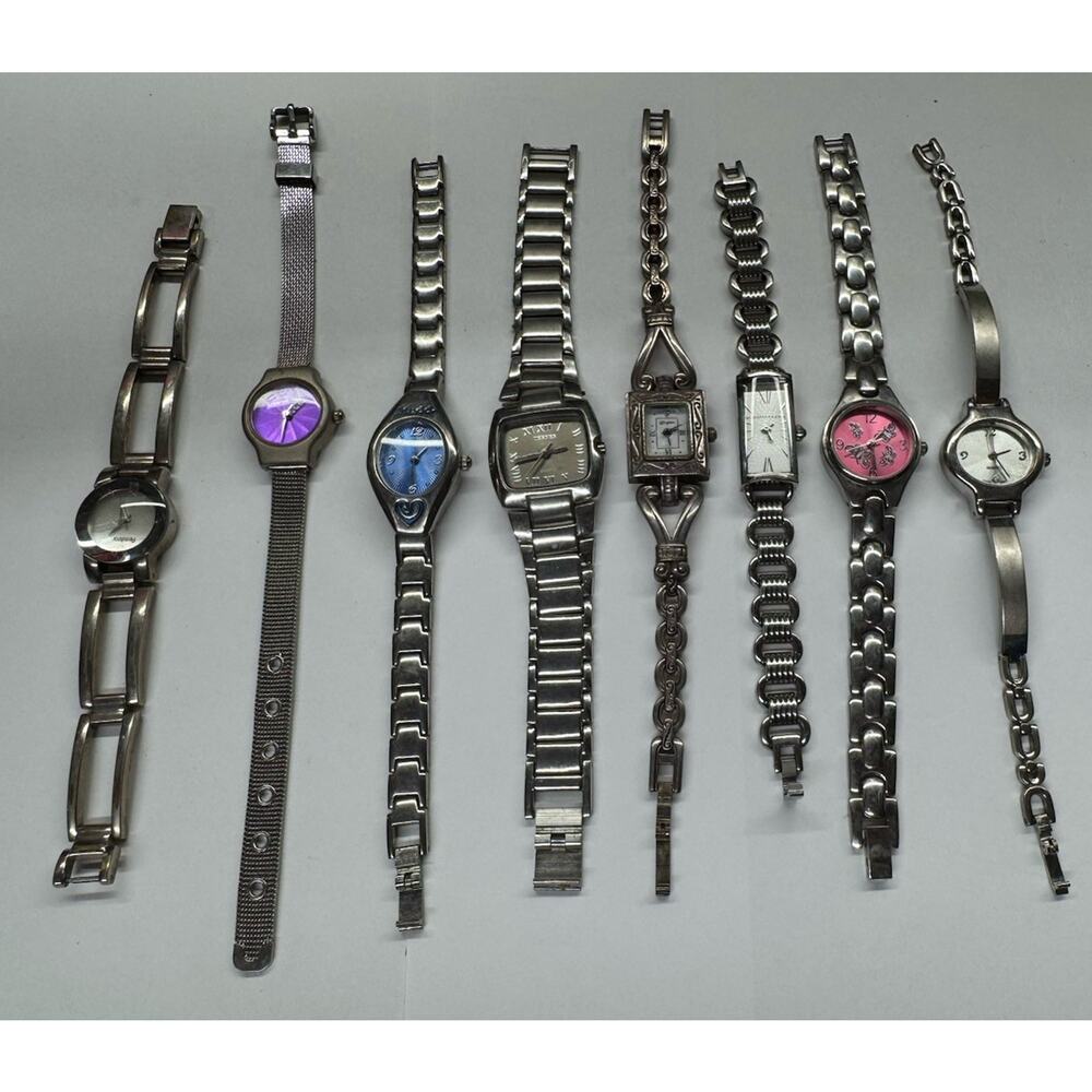 Lot of 8 Ladies Watches All Working Brighton Silver Tone Vintage